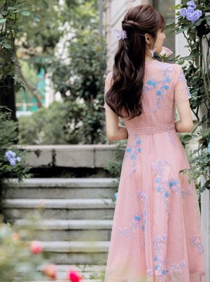 画像3: [送料無料][GINZA COUTURE]ピンク・ネイビー・Aライン・フワラーモチーフ・総レース・ミディアムドレス・ワンピース[即日発送][大きいサイズあり]