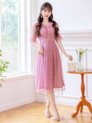 画像12: [送料無料][GINZA COUTURE]ブルー・ピンク・Vネック・5分袖・Aライン・チェック・プリント・レース・ミニドレス・ワンピース[即日発送][大きいサイズあり]