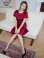 画像6: [送料無料][GINZA COUTURE]ワインレッド・ブラック・レッド・ピンク・ベージュ・半袖・シンプル・Ａライン・リボン・ミディアムドレス・ワンピース[即日発送][大きいサイズあり]