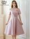 画像1: [送料無料][GINZA COUTURE]ピンク・レッド・ホワイト・半袖・シンプル・コサージュ・Ａライン・ミディアムドレス・ワンピース[即日発送][大きいサイズあり] (1)