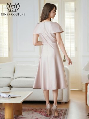 画像15: [送料無料][GINZA COUTURE]レッド・ブラック・ピンク・ケープ風・ベルト・シンプル・Ａライン・ミディアムドレス・ワンピース[即日発送][大きいサイズあり]