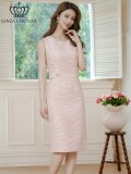 [送料無料][GINZA COUTURE]ピンク・ブルー・グレー・シンプル・ノースリーブ・ツイード・タイト・膝丈・ミディアムドレス・ワンピース[即日発送][大きいサイズあり]