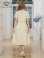 画像3: [送料無料][GINZA COUTURE]イエロー・ネイビー・フリンジ・ビジュー・パールボタン・上品・半袖・Aライン・ミディアムドレス・ワンピース[即日発送][大きいサイズあり]