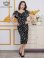 画像5: [送料無料][GINZA COUTURE]ブラック・ホワイト・サテンジャガード・花柄・ドット・プリント・フリルスリーブ・パイピング・ビーズ・ラインストーン・タイト・ミディアムドレス・ワンピース[即日発送][大きいサイズあり]
