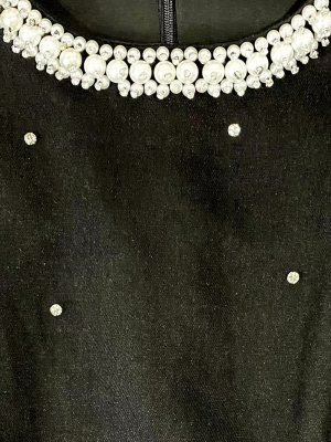 画像13: [送料無料][GINZA COUTURE]アイボリー・ピンク・ブラック・半袖・パール・ラインストーン・Aライン・ミニドレス・ワンピース[即日発送][大きいサイズあり]