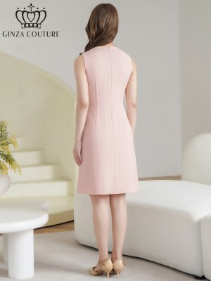 画像3: [送料無料][GINZA COUTURE]ピンク・ホワイト・イエロー・ワンカラー・ツイード・フリンジ・ノースリーブ・ビジューボタン・ポケット・Aライン・ミニドレス・ワンピース[即日発送][大きいサイズあり]