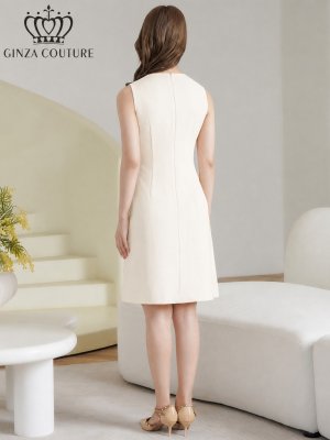 画像9: [送料無料][GINZA COUTURE]イエロー・ホワイト・ピンク・ワンカラー・ツイード・フリンジ・ノースリーブ・ビジューボタン・ポケット・Aライン・ミニドレス・ワンピース[即日発送][大きいサイズあり]