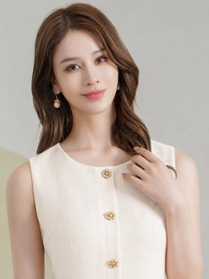 画像10: [送料無料][GINZA COUTURE]イエロー・ホワイト・ピンク・ワンカラー・ツイード・フリンジ・ノースリーブ・ビジューボタン・ポケット・Aライン・ミニドレス・ワンピース[即日発送][大きいサイズあり]