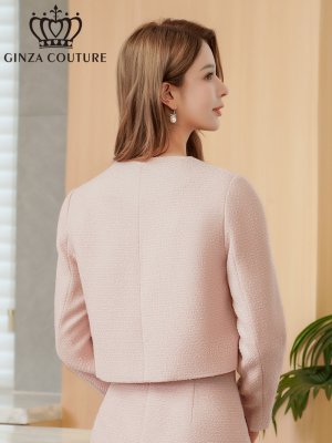 画像3: [送料無料][GINZA COUTURE]ピンク・アイボリー・ワンカラー・スプリングツイード・お花・スパンコール・ビーズ・ジャケット[即日発送][大きいサイズあり]
