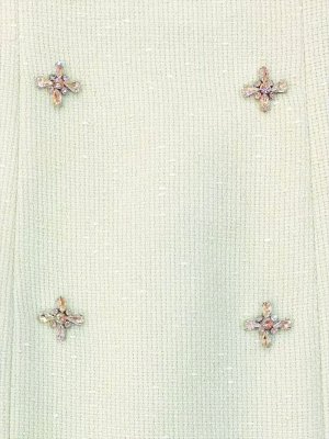 画像5: [送料無料][GINZA COUTURE]ホワイト・グリーン・ツイード・ビジューボタン・スクエアネック・ノースリーブ・タイト・スリット・ミディアムドレス・ワンピース[即日発送][大きいサイズあり]