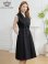 画像1: [送料無料][GINZA COUTURE]ブラック・ワンカラー・シンプル・ラメ・Vネック・ノースリーブ・襟・ポケット・ベルト・Aライン・ミディアムドレス・ワンピース[即日発送][大きいサイズあり] (1)
