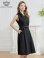 画像2: [送料無料][GINZA COUTURE]ブラック・ワンカラー・シンプル・ラメ・Vネック・ノースリーブ・襟・ポケット・ベルト・Aライン・ミディアムドレス・ワンピース[即日発送][大きいサイズあり] (2)