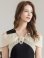 画像4: [送料無料][GINZA COUTURE]ブラック×アイボリー・バイカラー・オフショルダー・Vネック・ラワーコサージュ・パール・Aライン・ミニドレス・ワンピース[即日発送][大きいサイズあり] (4)