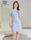 画像2: [送料無料][GINZA COUTURE]ブルー・ピンク・ワンカラー・半袖・Aライン・お花ボタン・シンプル・ミニドレス・ワンピース[即日発送][大きいサイズあり] (2)