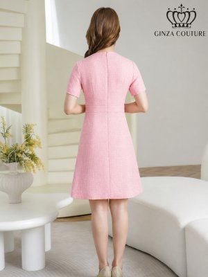 画像3: [送料無料][GINZA COUTURE]ピンク・イエロー・ワンカラー・半袖・Aライン・お花ボタン・フェイクポケット・ミニドレス・ワンピース[即日発送][大きいサイズあり]