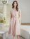 画像2: [送料無料][GINZA COUTURE]ピンク・ネイビー・ジャガード・花柄・半袖・ベルト付き・Aライン・フレア・ミディアムドレス・ワンピース[即日発送][大きいサイズあり] (2)