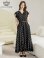 画像1: [送料無料][GINZA COUTURE]ブラック・プリント・ドット柄・Vネック・フレンチスリーブ・ベルト付き・ポケット・ティアード・Aライン・レース切替・ロングドレス[即日発送][大きいサイズあり] (1)