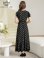画像3: [送料無料][GINZA COUTURE]ブラック・プリント・ドット柄・Vネック・フレンチスリーブ・ベルト付き・ポケット・ティアード・Aライン・レース切替・ロングドレス[即日発送][大きいサイズあり] (3)