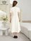 画像3: [送料無料][GINZA COUTURE]アイボリー・ピンク・ネイビー・ワンカラー・シンプル・フラワーモチーフ・半袖・ベルト付き・Aライン・フレア・ミディアムドレス・ワンピース[即日発送][大きいサイズあり] (3)
