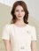 画像4: [送料無料][GINZA COUTURE]アイボリー・ピンク・ネイビー・ワンカラー・シンプル・フラワーモチーフ・半袖・ベルト付き・Aライン・フレア・ミディアムドレス・ワンピース[即日発送][大きいサイズあり] (4)