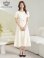 画像5: [送料無料][GINZA COUTURE]アイボリー・ピンク・ネイビー・ワンカラー・シンプル・フラワーモチーフ・半袖・ベルト付き・Aライン・フレア・ミディアムドレス・ワンピース[即日発送][大きいサイズあり] (5)