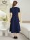 画像3: [送料無料][GINZA COUTURE]ネイビー・アイボリー・ピンク・ワンカラー・シンプル・フラワーモチーフ・半袖・ベルト付き・Aライン・フレア・ミディアムドレス・ワンピース[即日発送][大きいサイズあり] (3)