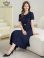 画像6: [送料無料][GINZA COUTURE]ネイビー・アイボリー・ピンク・ワンカラー・シンプル・フラワーモチーフ・半袖・ベルト付き・Aライン・フレア・ミディアムドレス・ワンピース[即日発送][大きいサイズあり] (6)