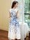 画像3: [送料無料][GINZA COUTURE] ホワイト×ブルー・花柄・ノースリーブ・Ａライン・ミディアムドレス・ワンピース[即日発送][大きいサイズあり] (3)