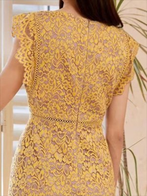 画像5: [送料無料][GINZA COUTURE]イエロー・ホワイト・ピンク・総レース・パイピング・ノースリーブ・タイト・ミニドレス・ワンピース[即日発送][大きいサイズあり]