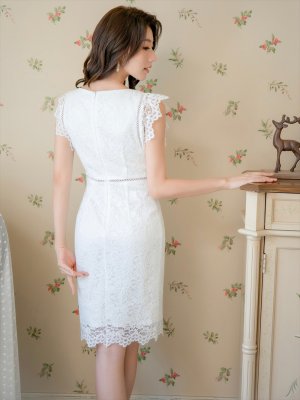 画像9: [送料無料][GINZA COUTURE]イエロー・ホワイト・ピンク・総レース・パイピング・ノースリーブ・タイト・ミニドレス・ワンピース[即日発送][大きいサイズあり]