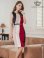 画像2: [送料無料][GINZA COUTURE]ワインレッド・ブラック・ブラウン・トリコロールカラー・ノースリーブ・タイト・ベルト付き・ミニドレス・ワンピース[即日発送][大きいサイズあり] (2)