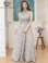 画像1: [送料無料][GINZA COUTURE]グレー×イエロー・プリント・首元フリル・ノースリーブ・Aライン・ロングドレス[即日発送][大きいサイズあり] (1)