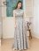 画像2: [送料無料][GINZA COUTURE]グレー×イエロー・プリント・首元フリル・ノースリーブ・Aライン・ロングドレス[即日発送][大きいサイズあり] (2)