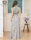 画像3: [送料無料][GINZA COUTURE]グレー×イエロー・プリント・首元フリル・ノースリーブ・Aライン・ロングドレス[即日発送][大きいサイズあり]