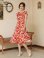 画像1: [GINZA COUTURE]レッド・イエロー・小花柄・袖フリル・ウエスト切り替え・Aライン・フレア・ミディアムドレス・ワンピース (1)