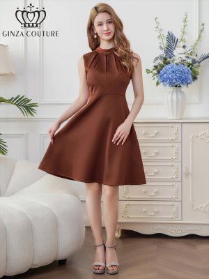 画像11: [送料無料][GINZA COUTURE]ワインレッド・ブラウン・イエロー・ロイヤルブルー・ホワイト・無地・シンプル・ノースリーブ・プチハイネック・ハイウエスト・Aライン・膝丈・ミニドレス・ワンピース[即日発送][大きいサイズあり]