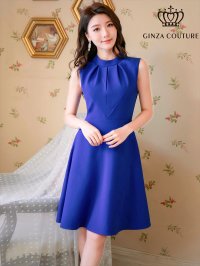 [送料無料][GINZA COUTURE]ロイヤルブルー・イエロー・ホワイト・ワインレッド・ブラウン・無地・シンプル・ノースリーブ・プチハイネック・ハイウエスト・Aライン・膝丈・ミニドレス・ワンピース[即日発送][大きいサイズあり]