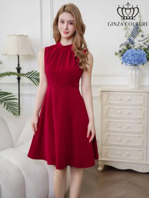 画像2: [送料無料][GINZA COUTURE]ワインレッド・ブラウン・イエロー・ロイヤルブルー・ホワイト・無地・シンプル・ノースリーブ・プチハイネック・ハイウエスト・Aライン・膝丈・ミニドレス・ワンピース[即日発送][大きいサイズあり]