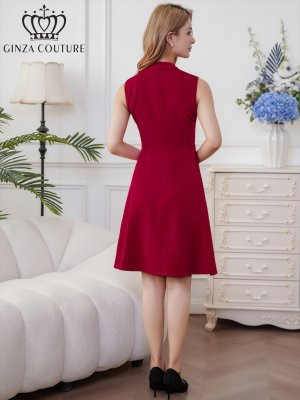 画像3: [送料無料][GINZA COUTURE]ワインレッド・ブラウン・イエロー・ロイヤルブルー・ホワイト・無地・シンプル・ノースリーブ・プチハイネック・ハイウエスト・Aライン・膝丈・ミニドレス・ワンピース[即日発送][大きいサイズあり]