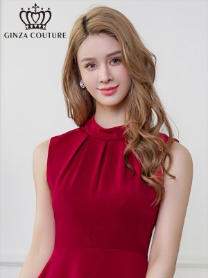 画像4: [送料無料][GINZA COUTURE]ワインレッド・ブラウン・イエロー・ロイヤルブルー・ホワイト・無地・シンプル・ノースリーブ・プチハイネック・ハイウエスト・Aライン・膝丈・ミニドレス・ワンピース[即日発送][大きいサイズあり]