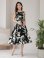 画像6: [送料無料][GINZA COUTURE]ブラック・ホワイト・花柄・フラワープリント・ノースリーブ・Aライン・フレア・ミディアムドレス・ワンピース[即日発送][大きいサイズあり]