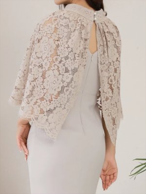 画像5: [送料無料][GINZA COUTURE]ベージュ・レースケープ・2WAY・膝丈・ノースリーブ・タイト・ミニドレス・ワンピース[即日発送][大きいサイズあり]