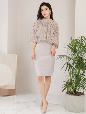 画像6: [送料無料][GINZA COUTURE]ベージュ・レースケープ・2WAY・膝丈・ノースリーブ・タイト・ミニドレス・ワンピース[即日発送][大きいサイズあり]