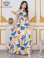 画像1: [送料無料][GINZA COUTURE]ホワイト×イエロー・ペイント柄・プリント・サテン・首元フリル・ウエストマーク・アメリカンスリーブ・マキシ・Aライン・ロングドレス[即日発送][大きいサイズあり] (1)