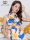 画像4: [送料無料][GINZA COUTURE]ホワイト×イエロー・ペイント柄・プリント・サテン・首元フリル・ウエストマーク・アメリカンスリーブ・マキシ・Aライン・ロングドレス[即日発送][大きいサイズあり]