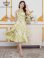 画像1: [送料無料][GINZA COUTURE]イエロー・プリント・サテン・ノースリーブ・切替・Aライン・ミディアムドレス・ワンピース[即日発送][大きいサイズあり] (1)