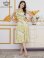 画像2: [送料無料][GINZA COUTURE]イエロー・プリント・サテン・ノースリーブ・切替・Aライン・ミディアムドレス・ワンピース[即日発送][大きいサイズあり] (2)