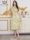 画像5: [送料無料][GINZA COUTURE]イエロー・プリント・サテン・ノースリーブ・切替・Aライン・ミディアムドレス・ワンピース[即日発送][大きいサイズあり]