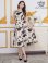 画像2: [送料無料][GINZA COUTURE]ホワイト×ブラック・花柄・プリント・サテン・ノースリーブ・切替・Aライン・ミディアムドレス・ワンピース[即日発送][大きいサイズあり] (2)