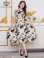画像6: [送料無料][GINZA COUTURE]ホワイト×ブラック・花柄・プリント・サテン・ノースリーブ・切替・Aライン・ミディアムドレス・ワンピース[即日発送][大きいサイズあり]